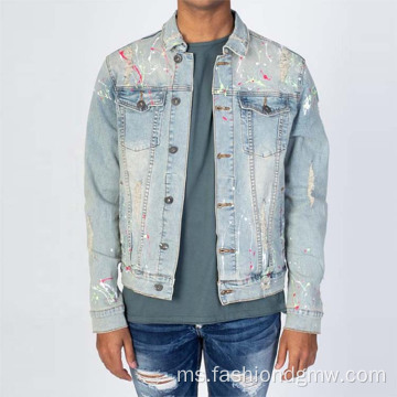 Tangan tersuai Jaket denim lelaki splash-incl